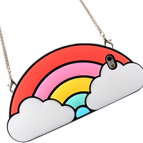 Iphone 7 Plus/ 8 Plus 3D Silicone Rainbow Clouds Case w/ Metal Detachable Chain - Picture 3 of 5